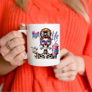 Mom Life Skeleton Mug with Heart Glasses